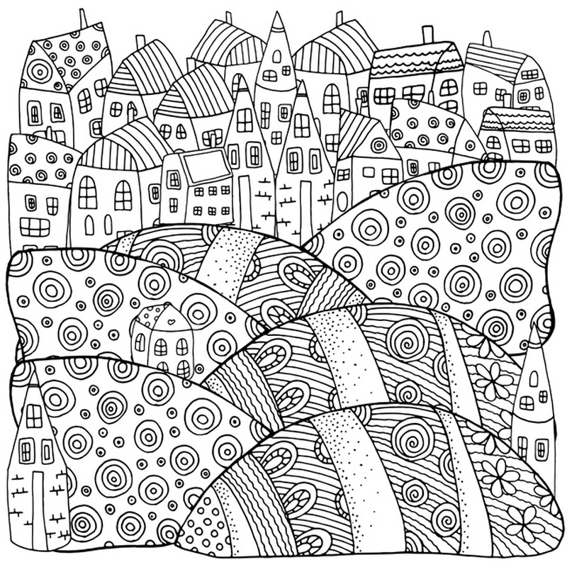 800x800 Rolling Hills And Rooftops Coloring Canvas