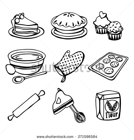 450x470 A Black And White Vector Illustration Baking Related Icons Like
