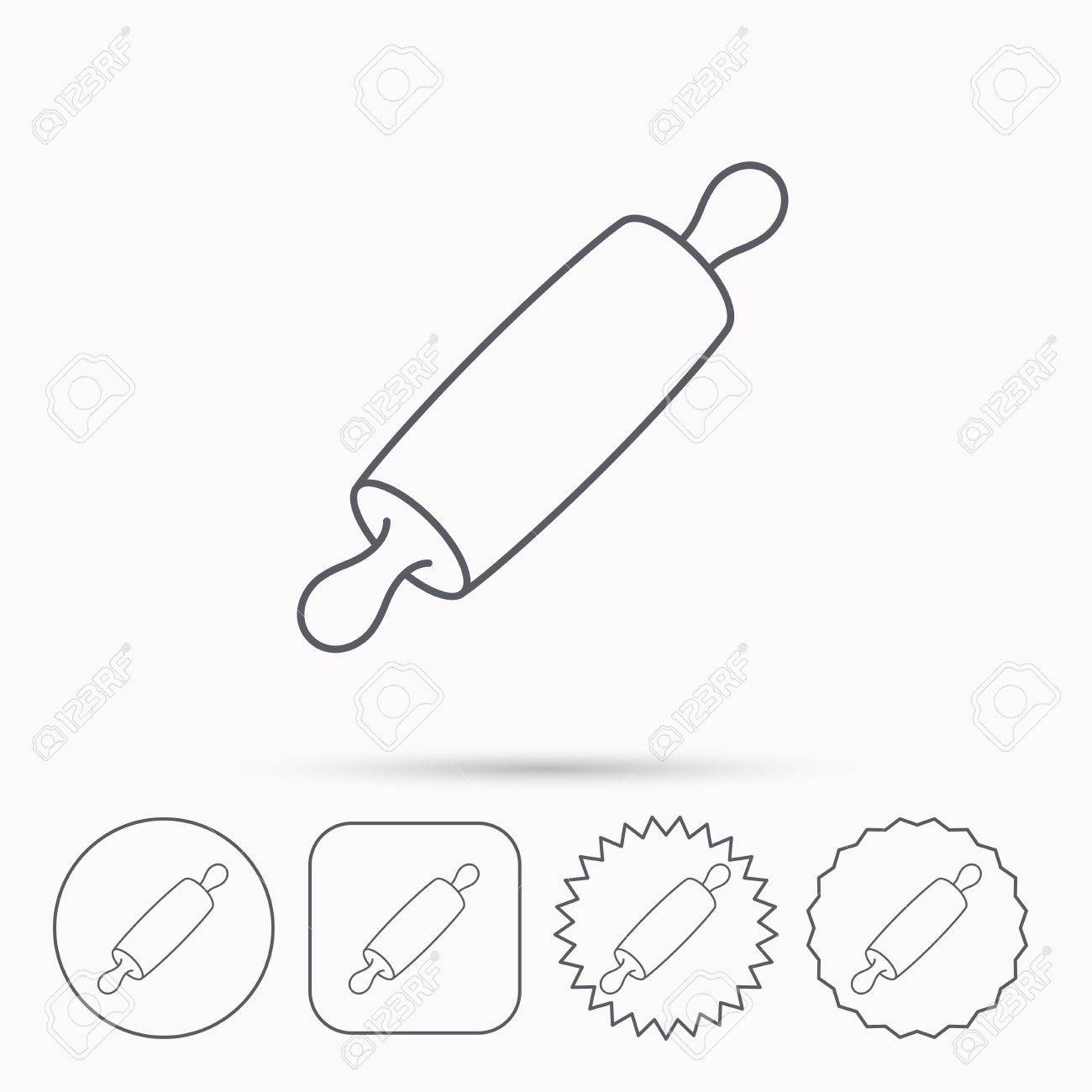 1300x1300 Rolling Pin Icon. Kitchen Baker Roller Sign. Linear Circle, Square