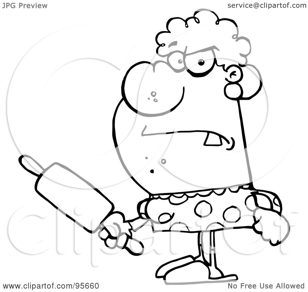 1080x1024 Royalty Free (Rf) Clipart Illustration Of A Mad Outlined Housewife