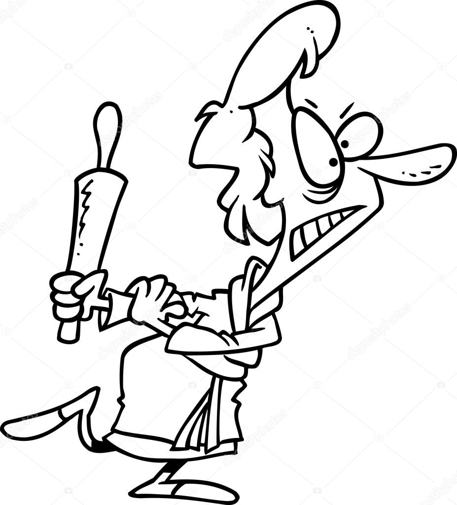 927x1024 Cartoon Angry Woman With Rolling Pin Stock Vector Ronleishman
