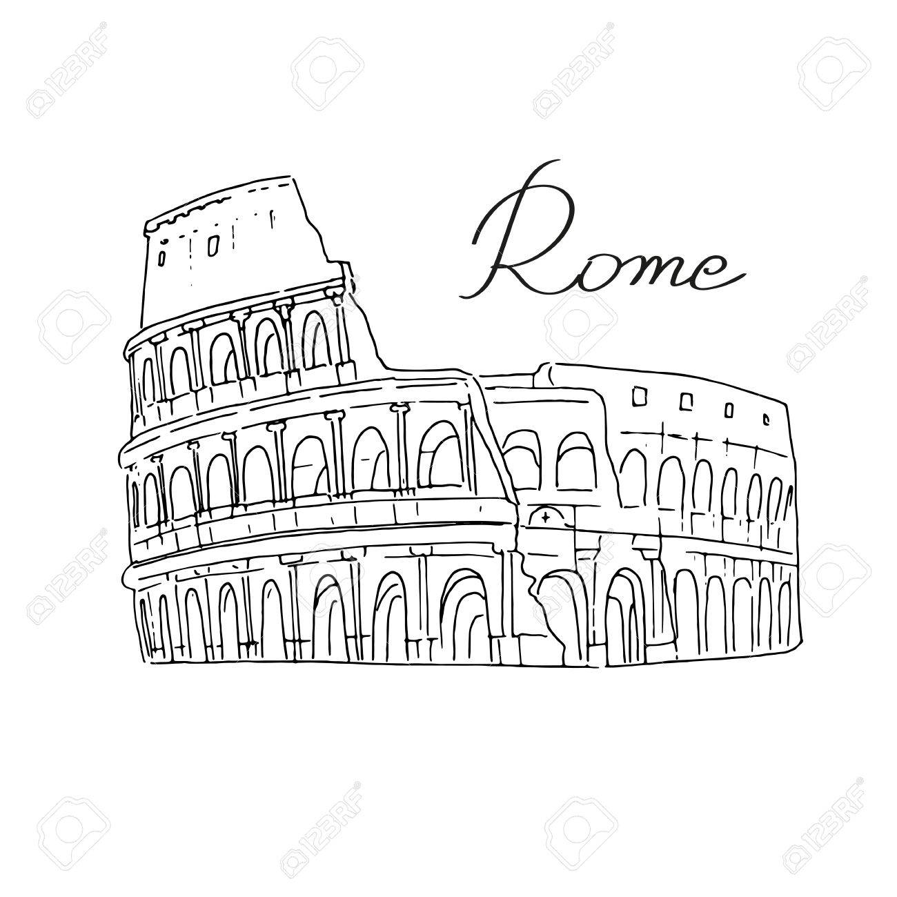 1300x1300 Illustration Of The Colosseum In Rome, Italy. A Hand On A White