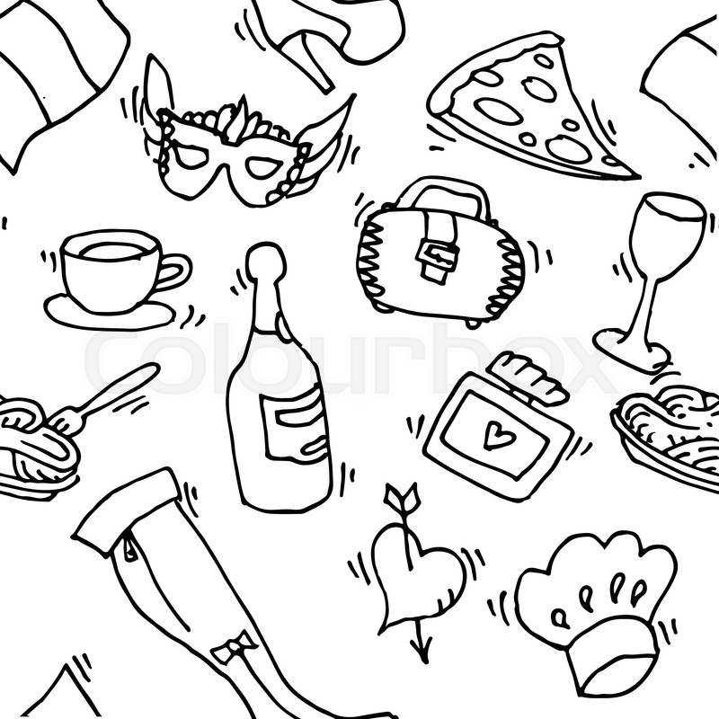 800x800 Italy Doodle Set Pattern. Famous Rome Landmark, Food Set. Italian