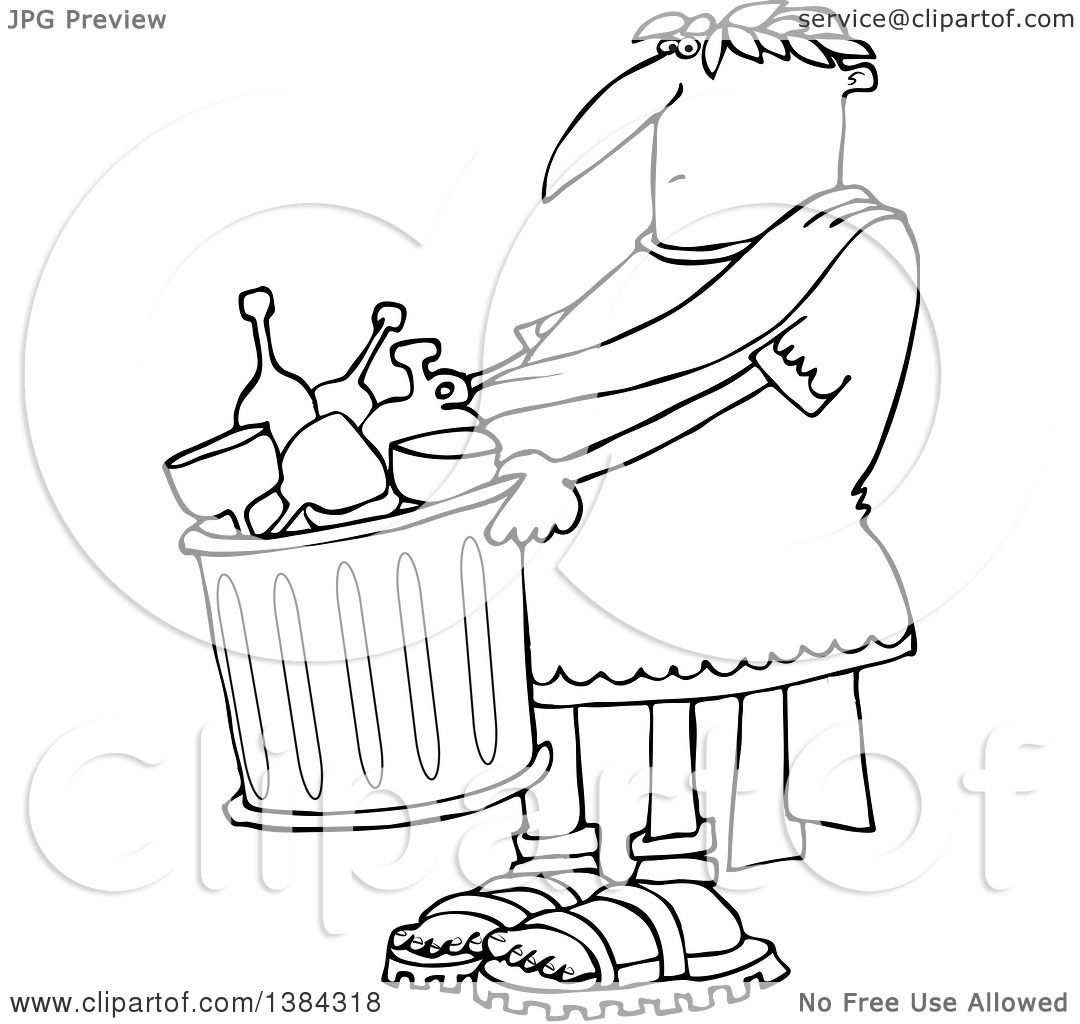 1080x1024 Clipart Of Cartoon Blacknd White Lineart Roman Man Carrying