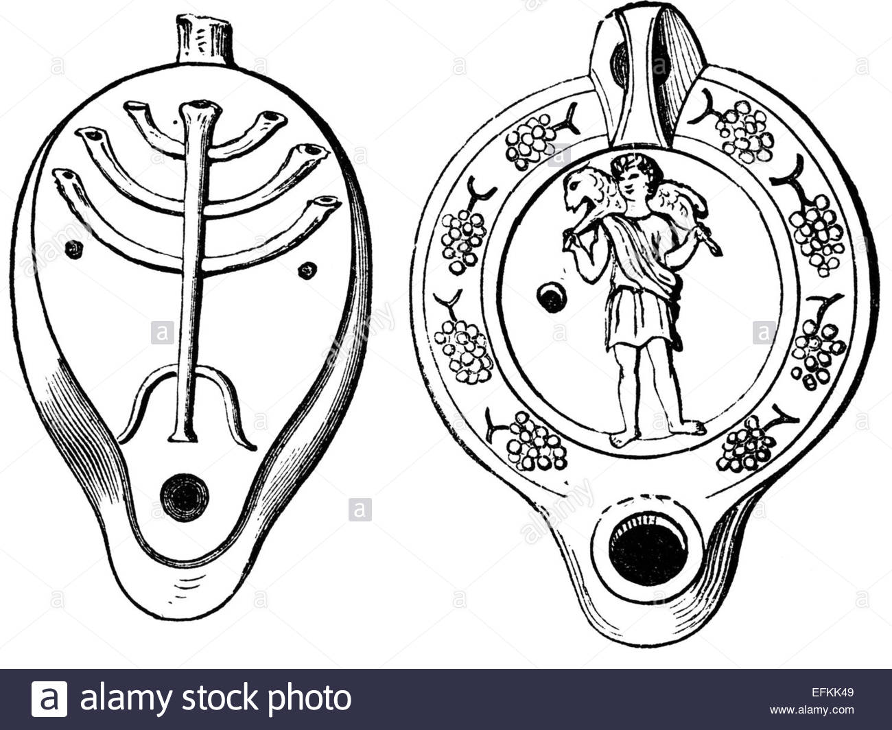 1300x1064 19th Century Engraving Of Decorated Roman Lamps, Photographed