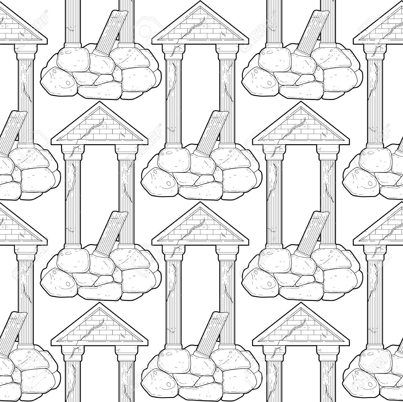 1300x1299 Graphic Half Ruined Architecture With Column Drawn In Line Art