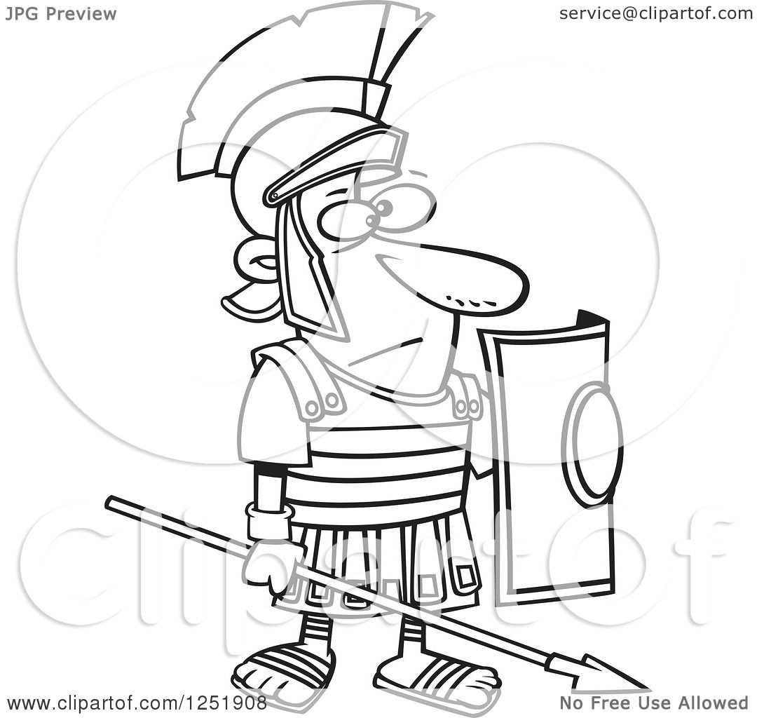 1080x1024 Clipart Of Blacknd White Cartoon Roman Soldier Standing