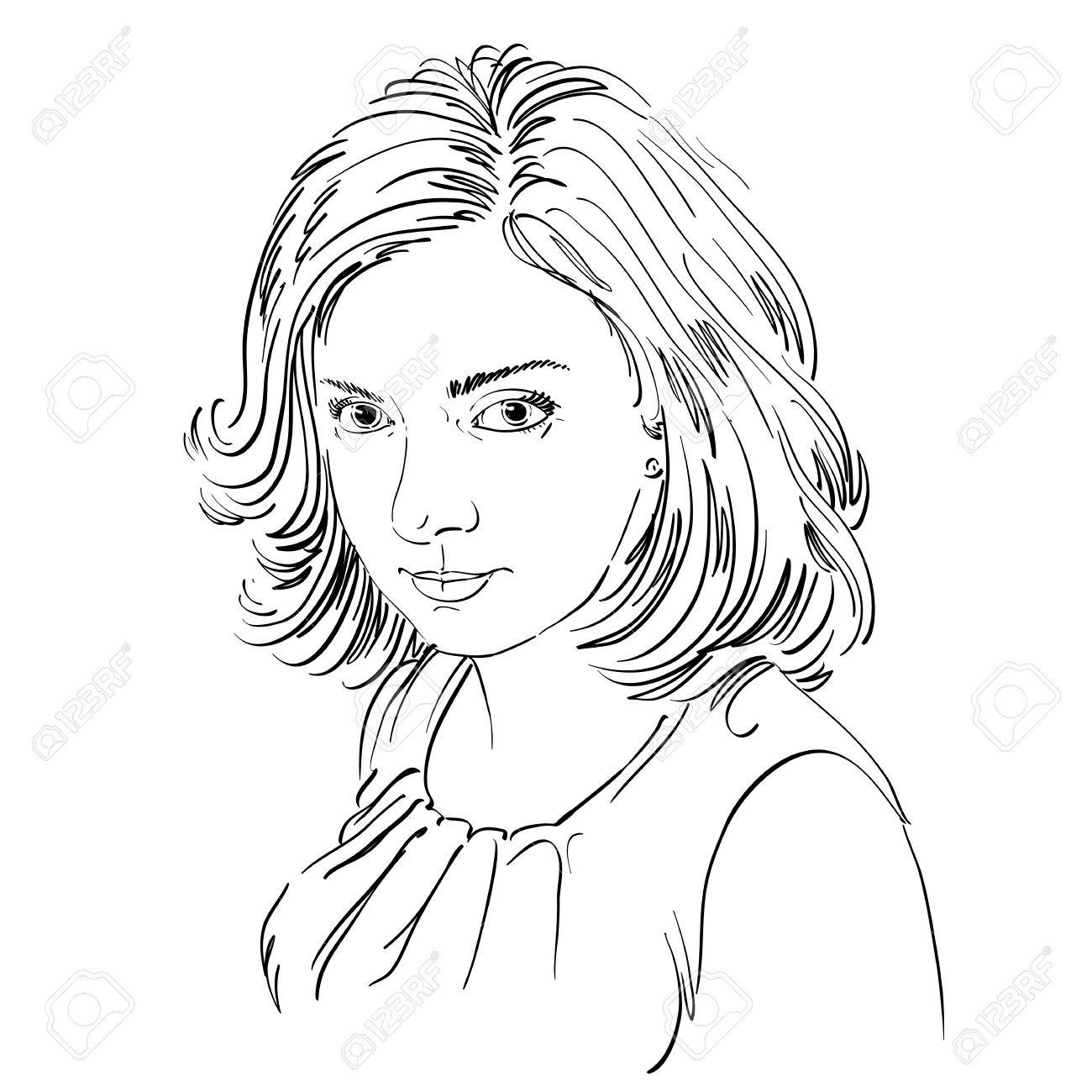 1300x1300 Vector Art Drawing, Portrait Of Gorgeous Romantic Girl Isolated