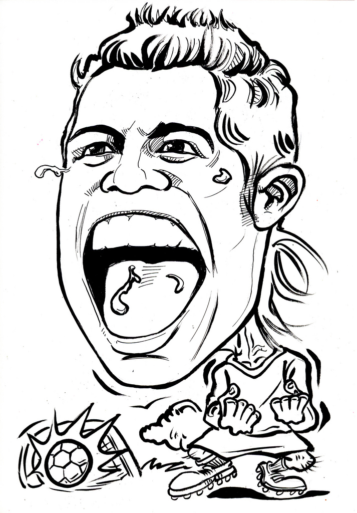 713x1024 Caricature Cristiano Ronaldo Ink Outline