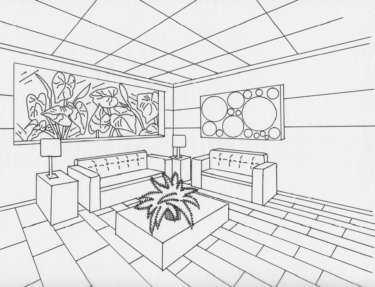 1191x914 Drawn Office One Point Perspective