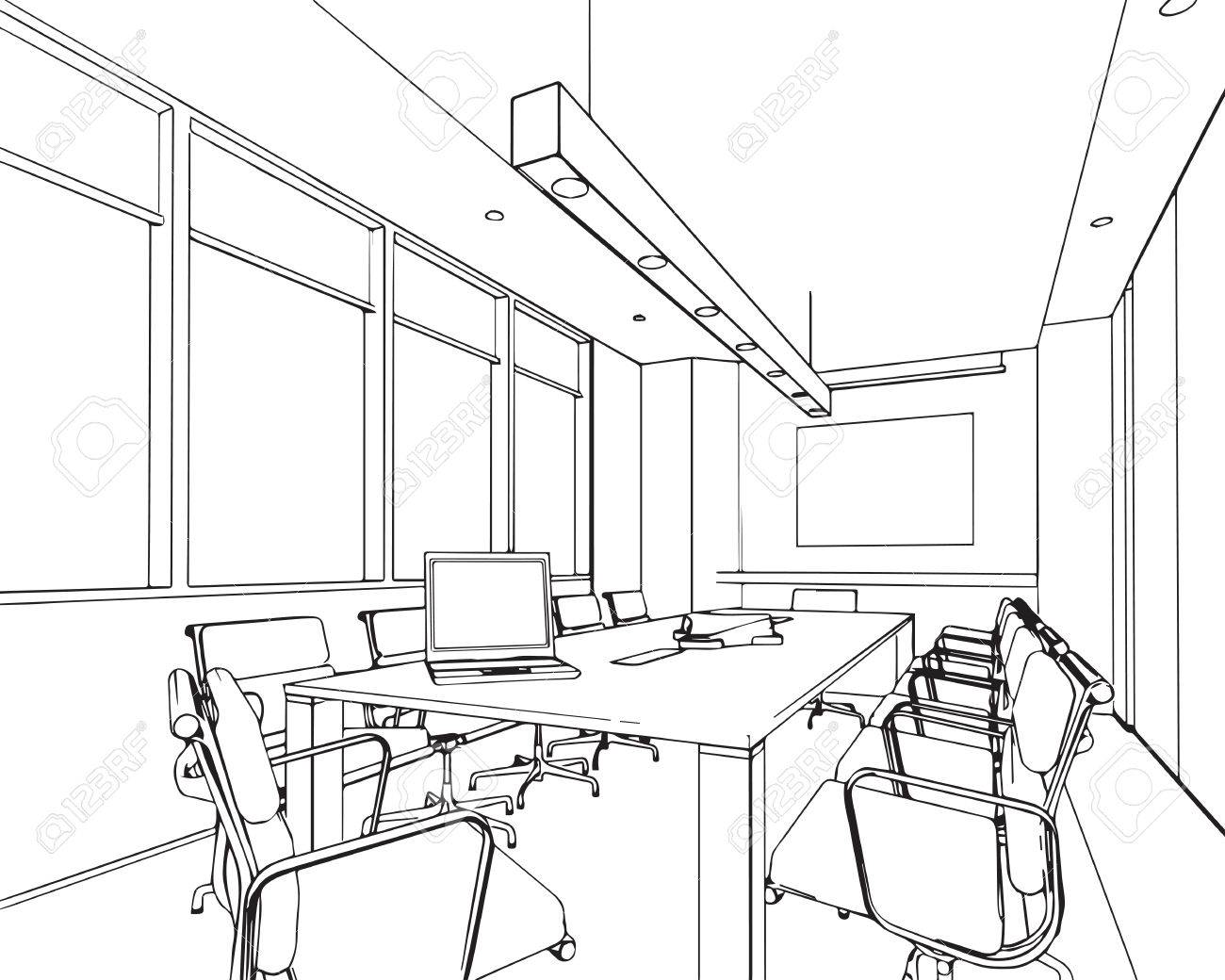 1300x1040 Outline Sketch Drawing Perspective Of A Interior Space Royalty
