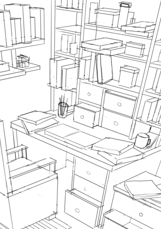 565x800 Witch's Room, Three Point Perspective Drawing