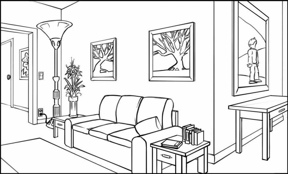 970x587 2 Point Perspective Drawing Living Room