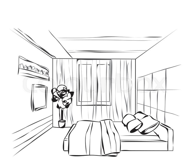 800x687 Vector Illustration Of Sketch A Interior. Graphical Drawing