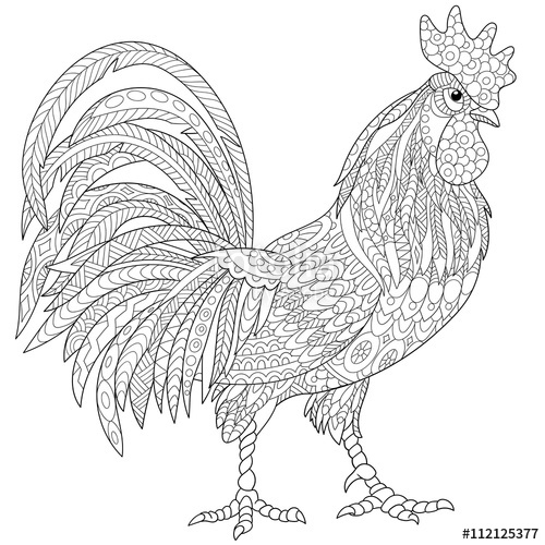 500x500 Zentangle Stylized Cartoon Rooster (Cock), Isolated On White