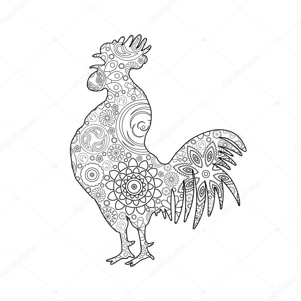 1024x1024 Chinese Hand Drawing Rooster Stock Vector Goldenshrimp