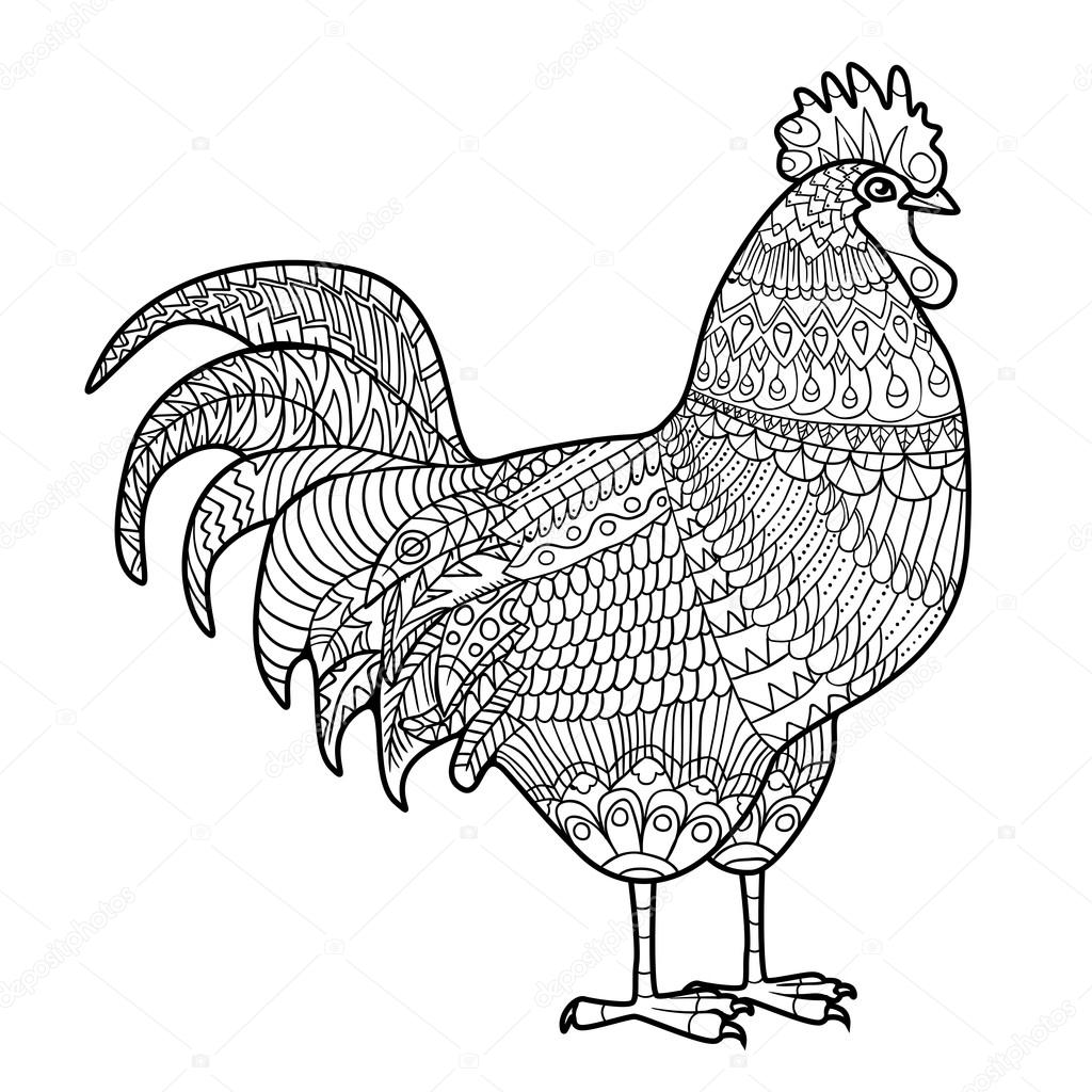 1024x1024 Rooster, Chicken, Domestic Farmer Bird. Hand Drawn Cock For Anti