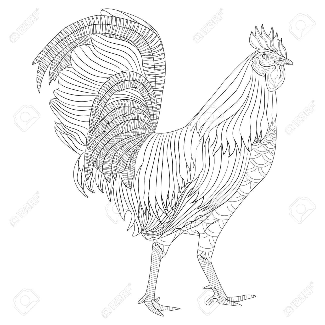1300x1300 Rooster Coloring Book For Adult, Chicken Chinese Zodiac Symbol