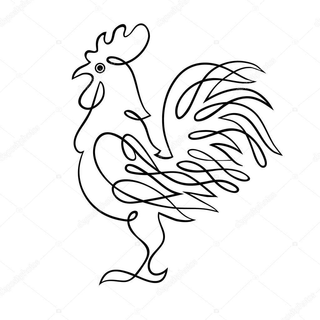 1024x1024 Year 2017 Symbol Chinese Rooster. Hand Drawing. Black Lines