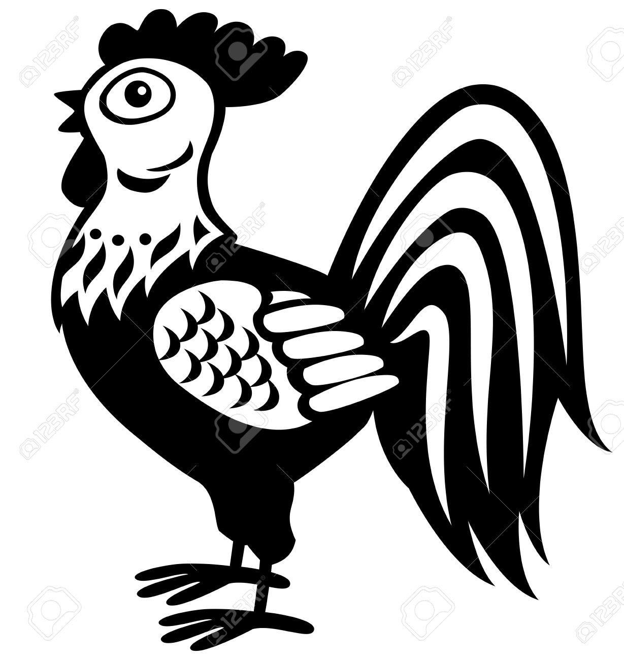 1229x1300 Cartoon Rooster, Black And White Picture For Little Kids Royalty