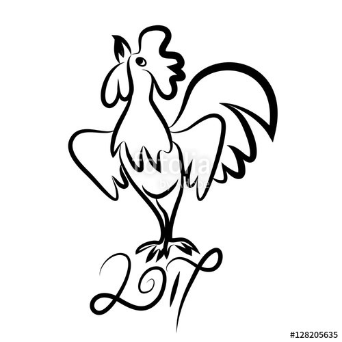 500x500 Rooster Black Line Art Sketch Of Cock Stock Image And Royalty
