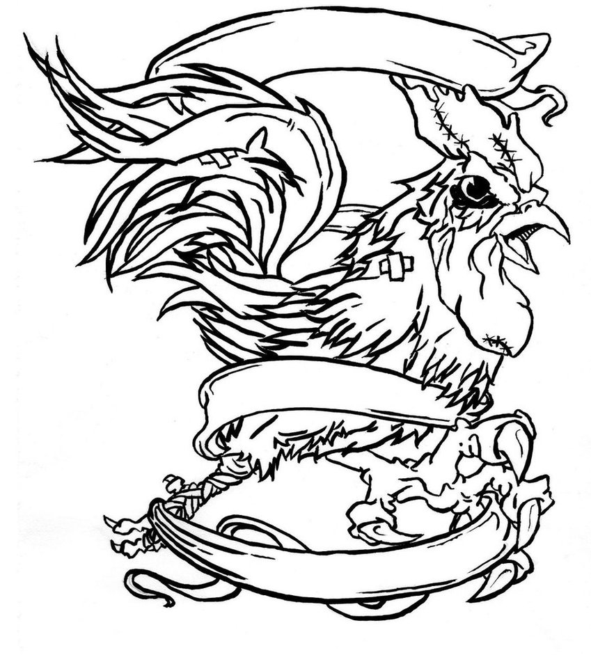 849x941 Fighting rooster drawings Bandaged Rooster By Omega Primate