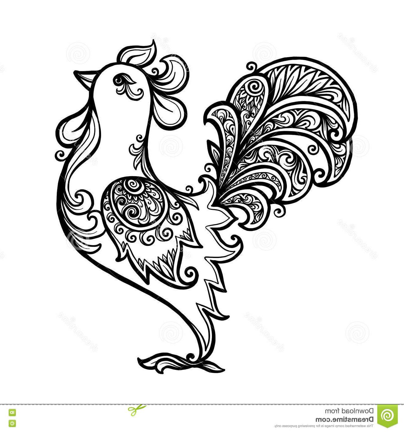 1300x1390 Hd Black Line Art Hand Drawn Vector Rooster Coloring Book White