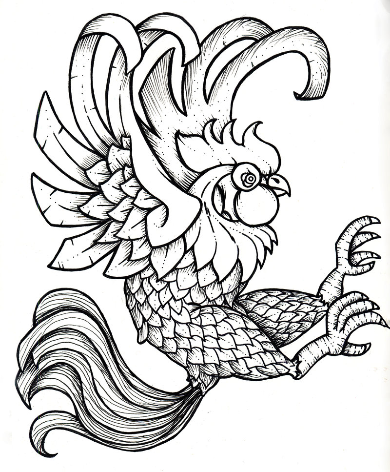 800x967 Rooster Printable Black And White Black Rooster By ~cubos