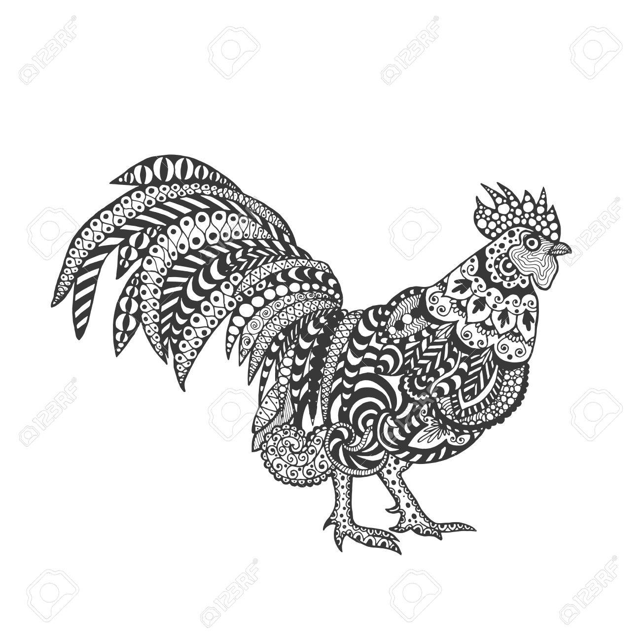 1300x1300 Rooster. Birds. Black White Hand Drawn Doodle. Ethnic Patterned