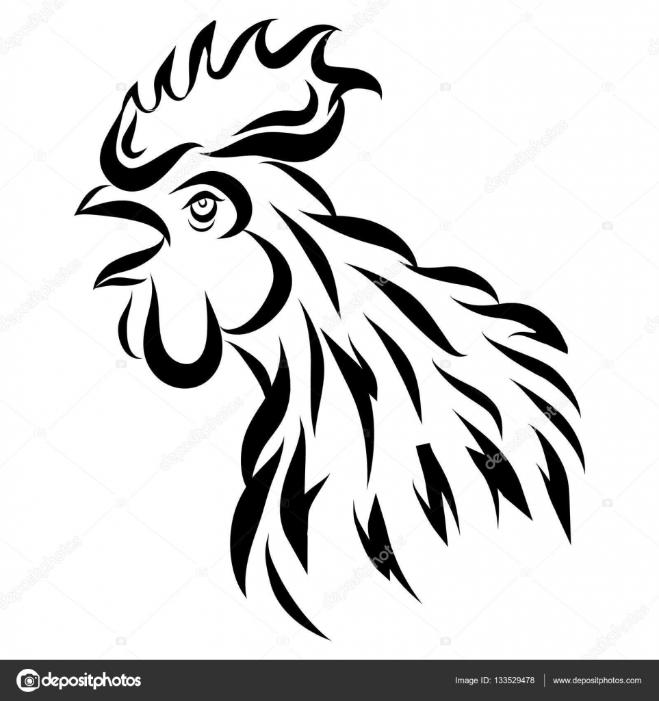 963x1024 Vector Illustration With Black Rooster Head Isolated On White