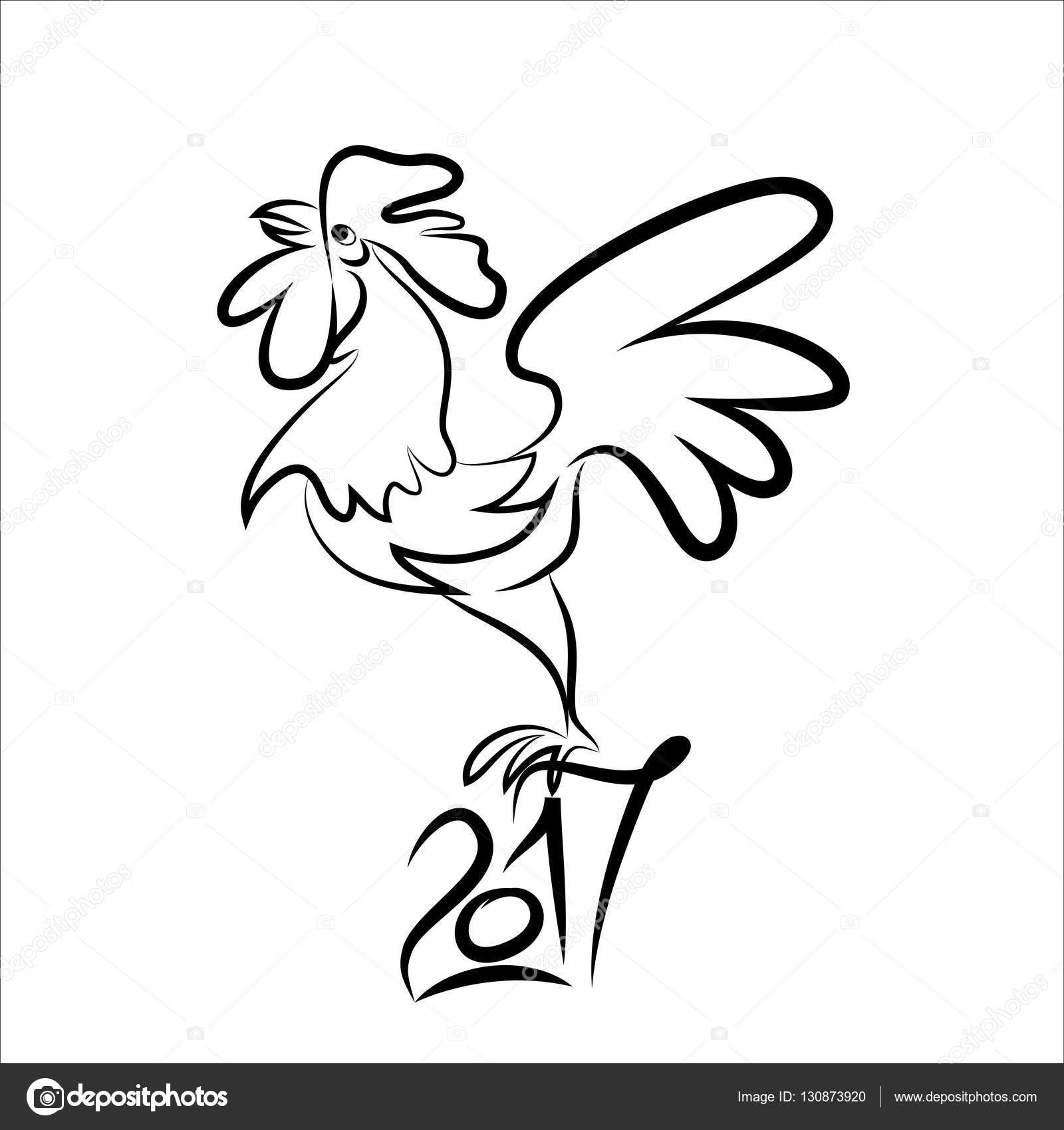 1600x1700 Rooster Black Line Art Sketch Of Cock Stock Vector Valenty