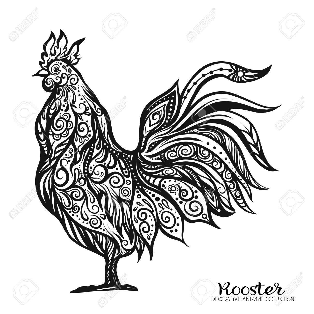1300x1300 Rooster. Chinese New Year Symbol 2017 New Year. Outline Drawing