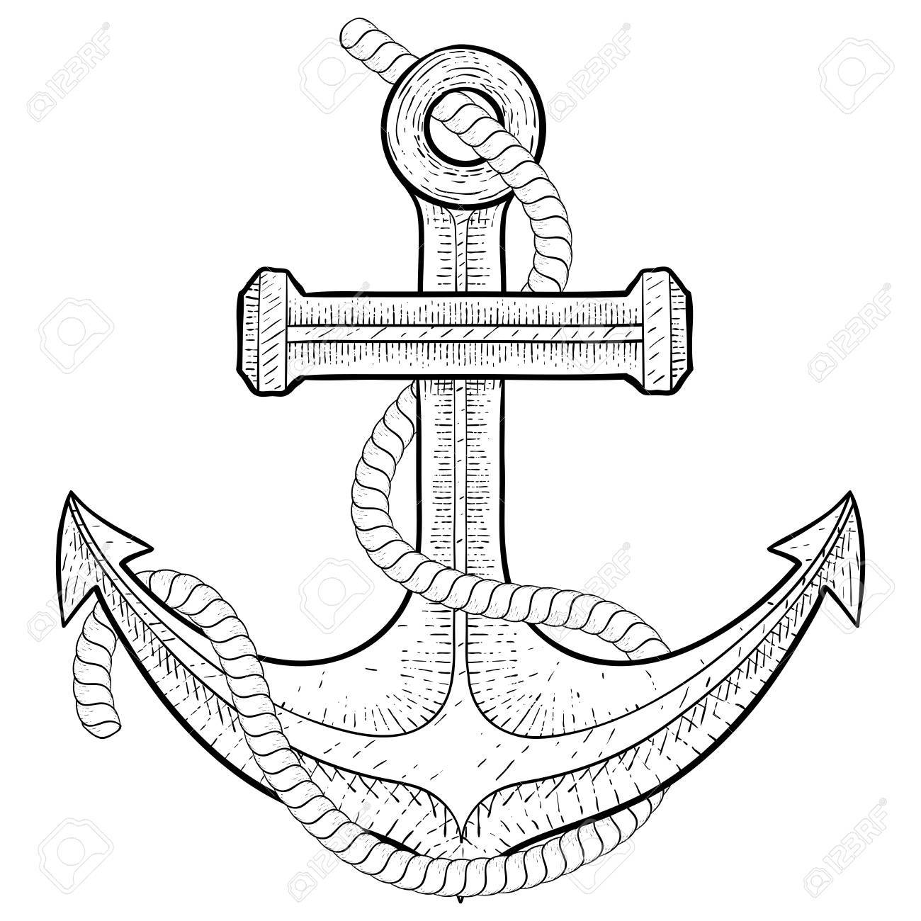 1300x1300 Anchor With Rope. Hand Drawing Royalty Free Cliparts, Vectors,