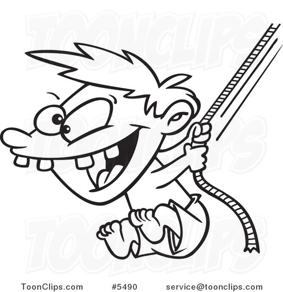581x600 Cartoon Black And White Line Drawing Of A Boy On A Rope Swing