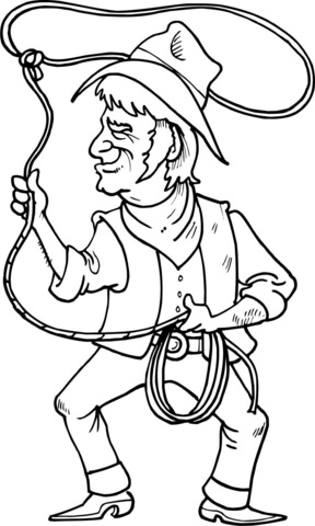 288x480 Cowboy Is Throwing The Lasso Loop Of Rope Coloring Page Free