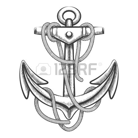 450x450 Crossed Anchor And Rope Knot. Nautical Emblem With Lettering