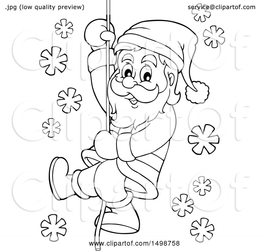 1080x1024 Clipart Of A Black And White Christmas Santa Claus Climbing A Rope