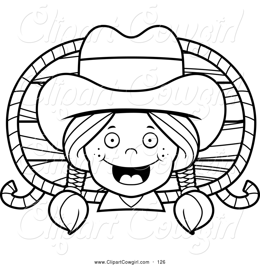 1024x1044 Clipart Of A Coloring Page Of A Black And White Happy Cowgirl