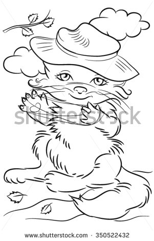 301x470 Illustration For Coloring. One Color. Line Drawing. Kitten In