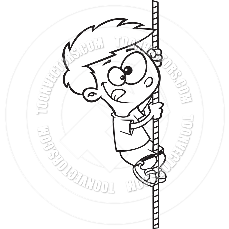 940x940 Cartoon Boy Climbing A Rope (Black Amp White Line Art) By Ron