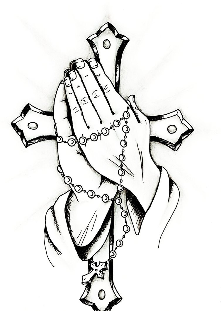 754x1060 Praying Hands With Rosary Drawings Realistic Tattoo Sketches As