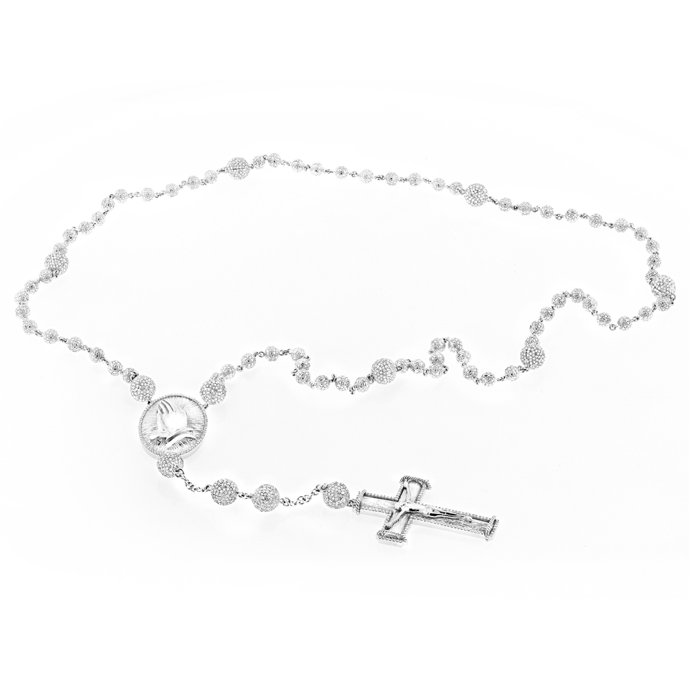 1000x1000 Solid Gold Diamond Rosary Bead Necklace 8.14ct 10k Or 14k Gold