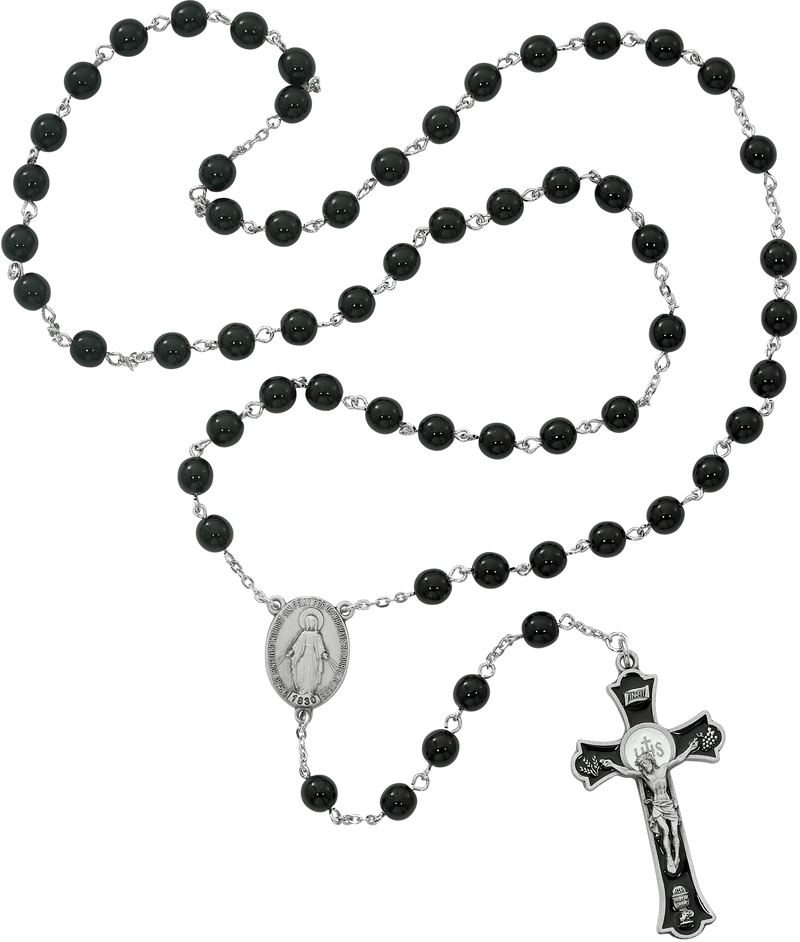 800x942 Holy Mass Black Glass Rosary