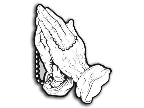500x375 Praying Hands With Rosary Shaped Sticker (Christian Catholic Decal