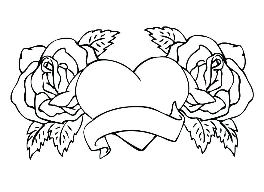 878x638 Ideal Rose Coloring Pages Print Roses And Hearts Heart Color Page