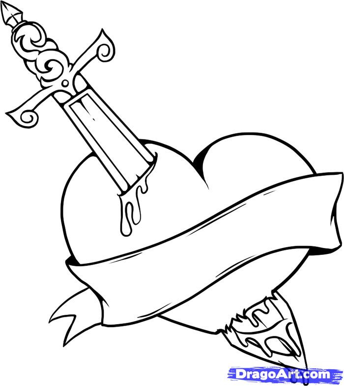 700x786 Love Heart Drawings Heart With Banner Drawing Color