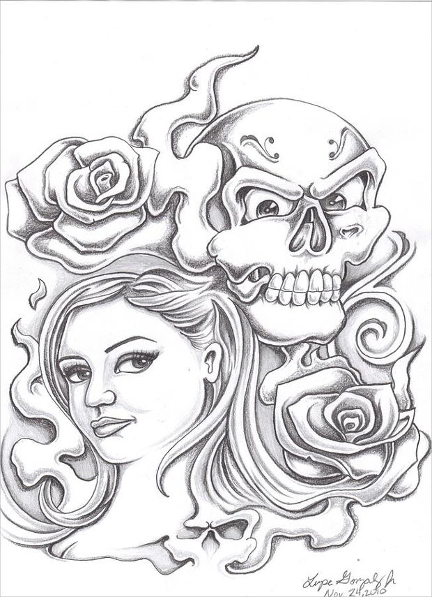 Rose And Skull Drawing