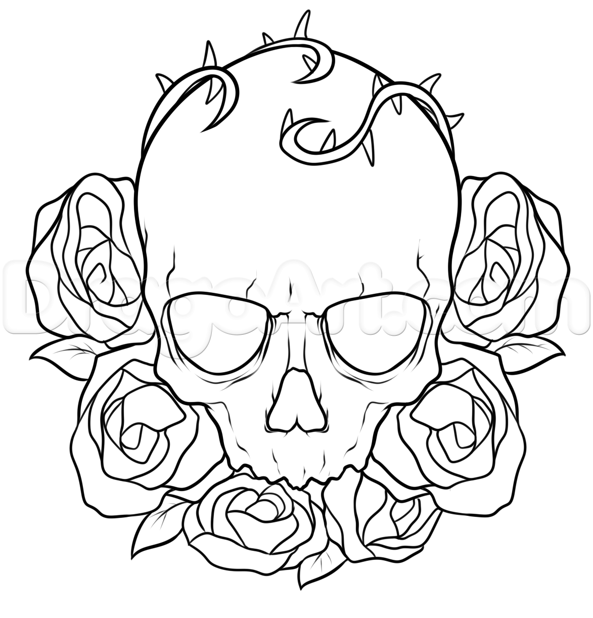 1173x1222 How To Draw A Skull And Roses Tattoo Step 7 Skulls
