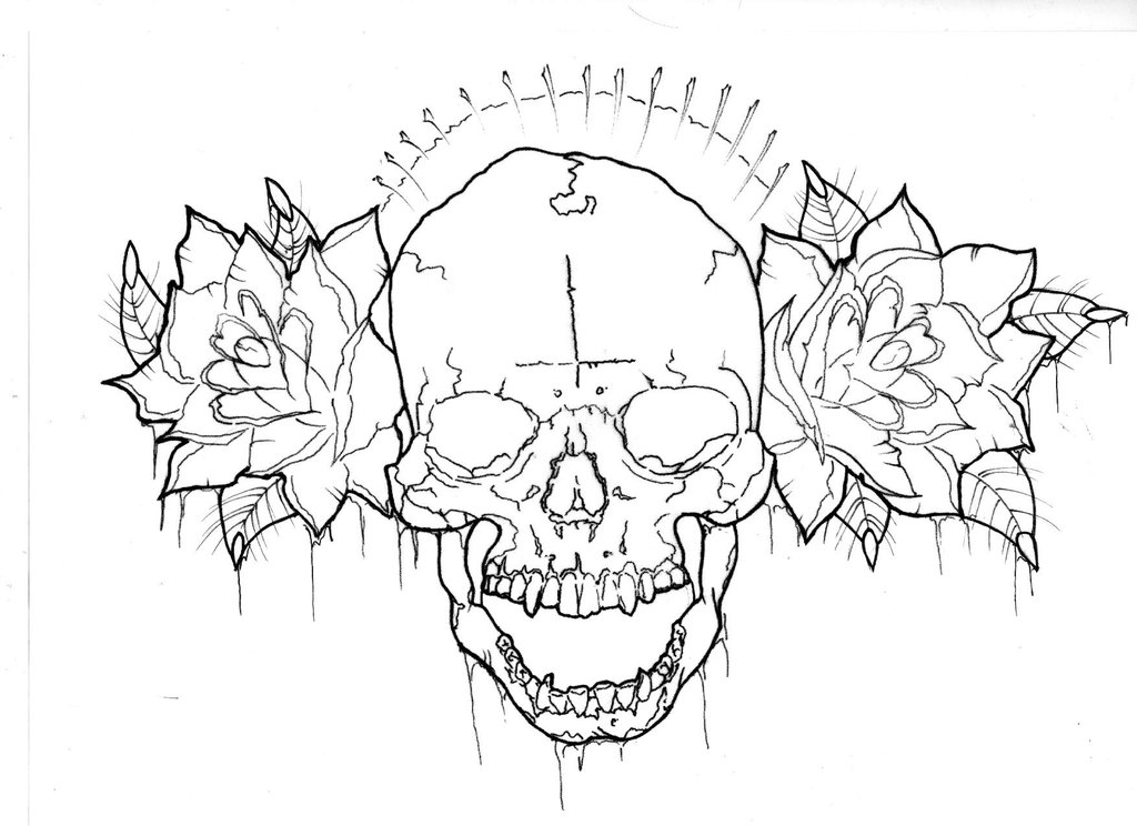 1024x744 Collection Of Traditional Coffee Rose Skull Tattoo Sheet
