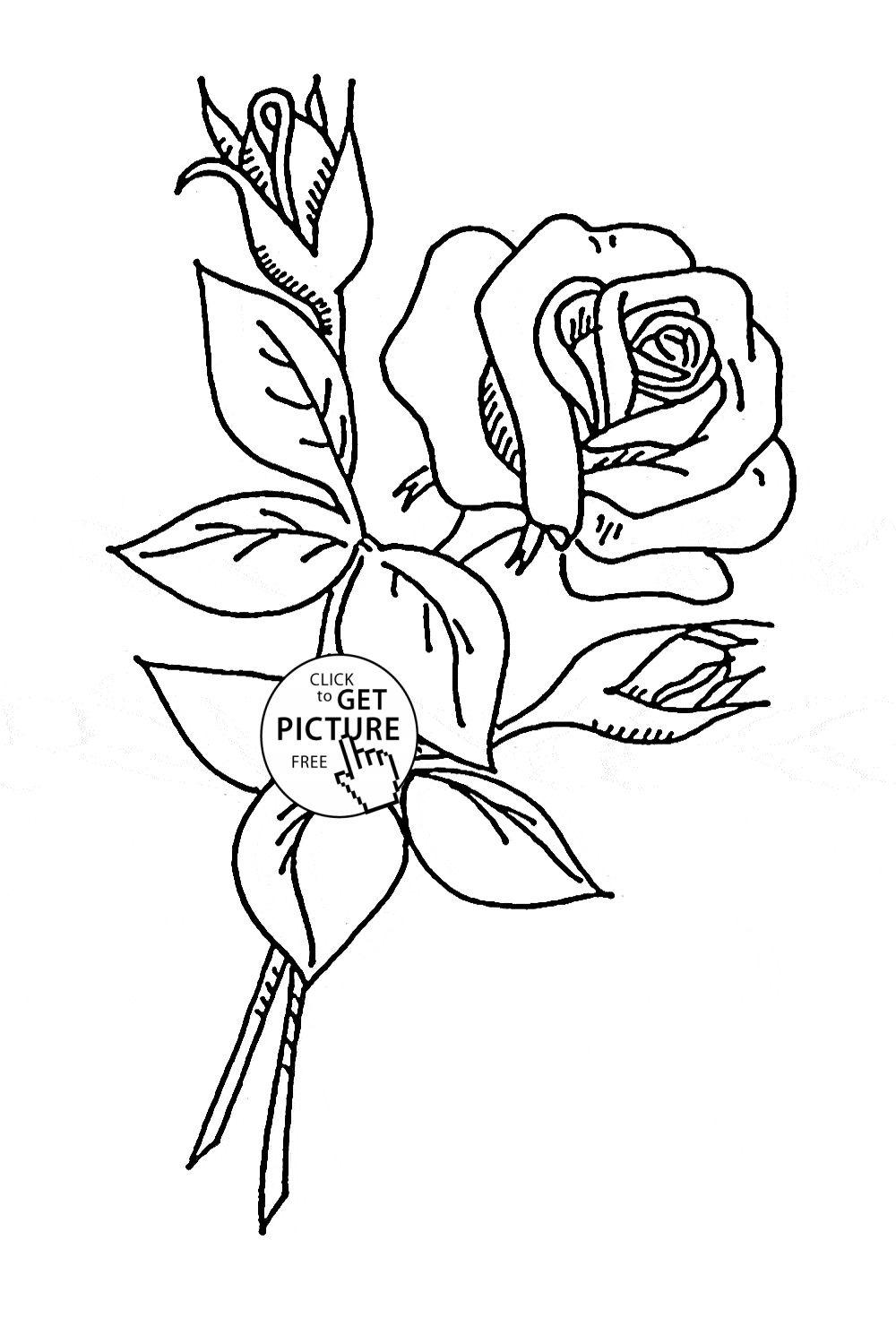 1000x1480 Rose With Buds Coloring Page For Kids, Flower Coloring Pages